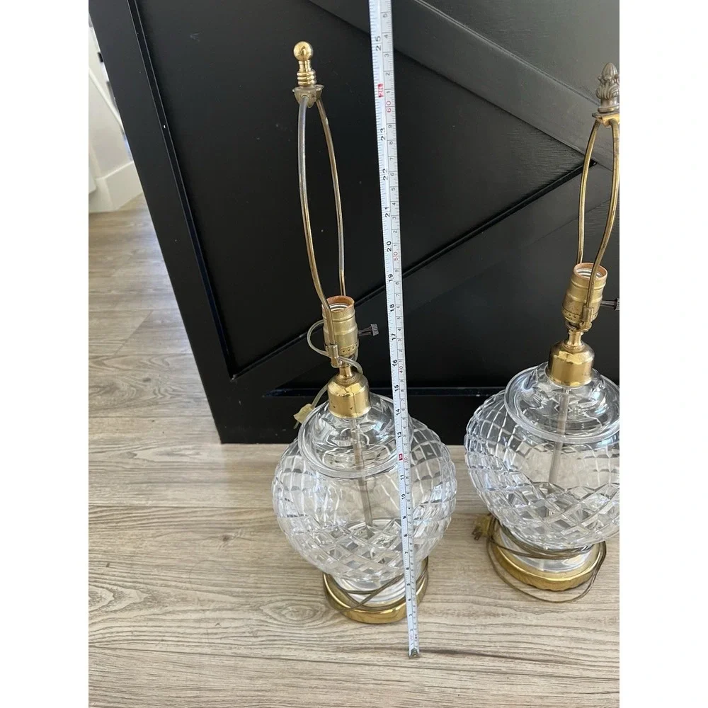 Beautiful Pair Of Waterford Crystal And Brass Table Lamps